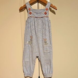 Striped Blue White Kids Overalls mini boden 12-18m bunny